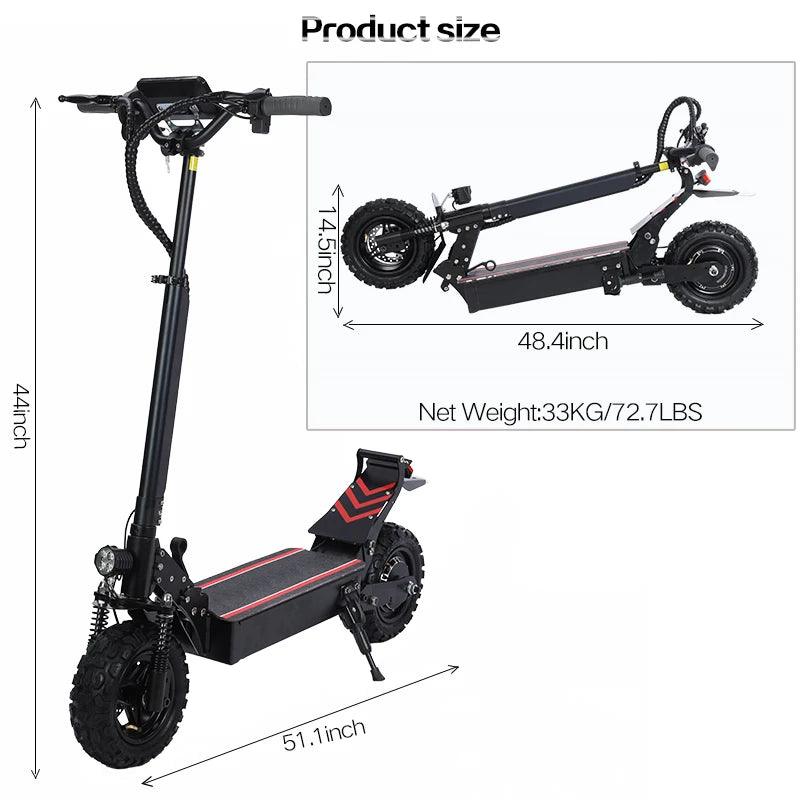 60KM Range Electric Scooter For Adults 11 Inch off-Road Tires Quick Folding 48V 2500W Maximum Speed 55KM/H - VirtuousWares:Global