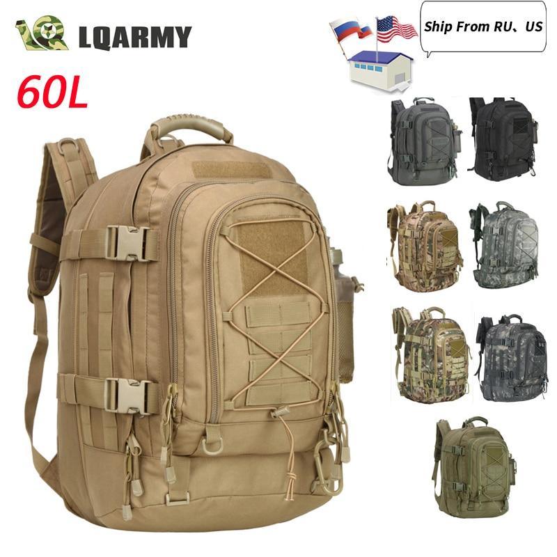 60L Outdoor Military Rucksacks 1000D Nylon Waterproof Tactical - VirtuousWares:Global