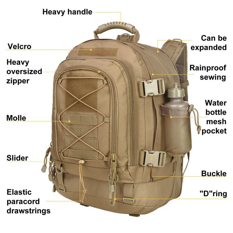 60L Outdoor Military Rucksacks 1000D Nylon Waterproof Tactical - VirtuousWares:Global