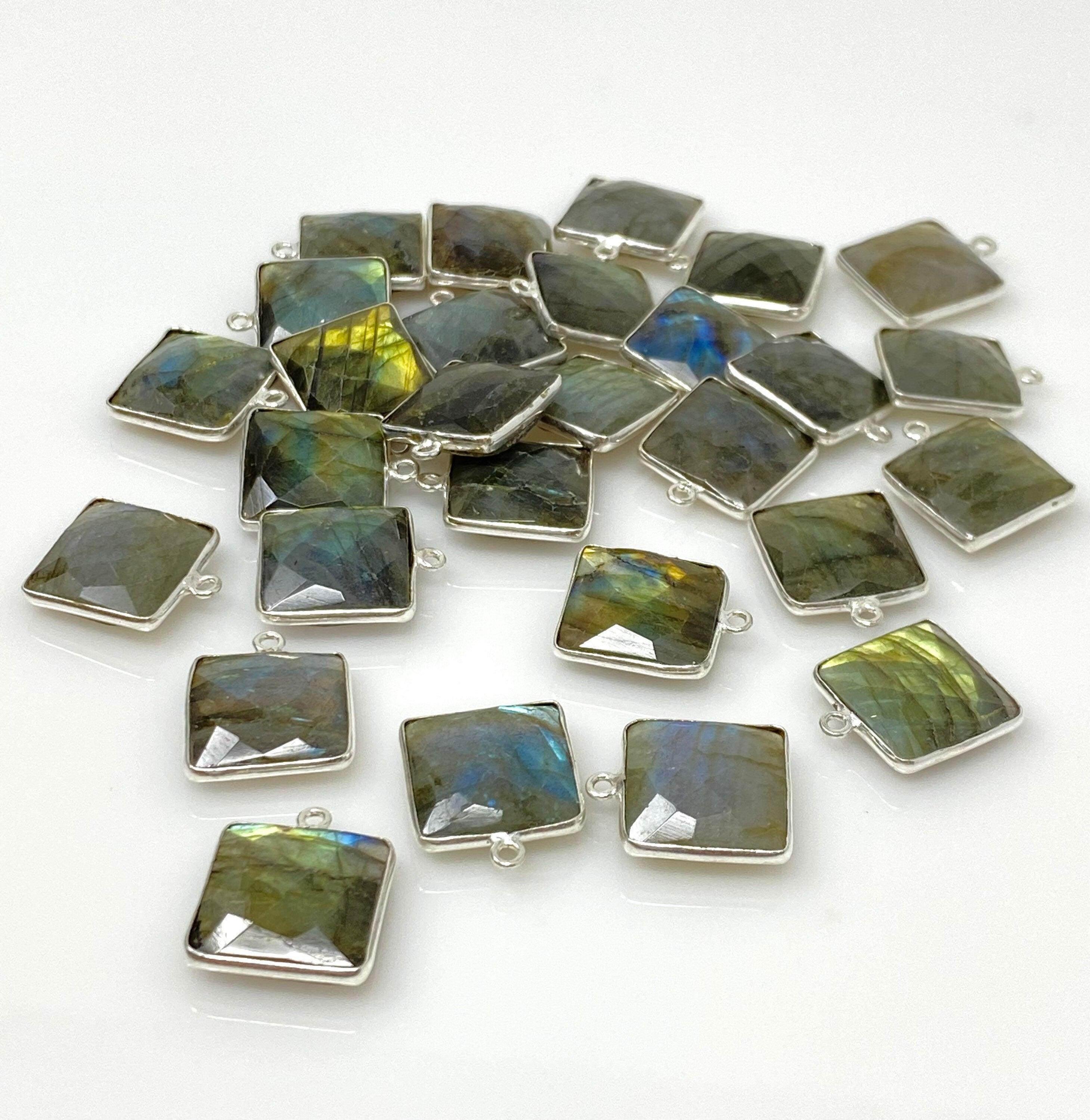 7 Pcs/ 10 Pcs Labradorite Gemstone Charms, Sterling Plated Bulk - VirtuousWares:Global