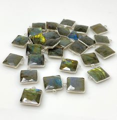 7 Pcs/ 10 Pcs Labradorite Gemstone Charms, Sterling Plated Bulk - VirtuousWares:Global