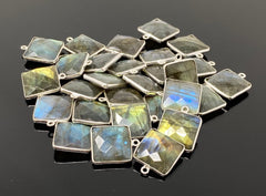 7 Pcs/ 10 Pcs Labradorite Gemstone Charms, Sterling Plated Bulk - VirtuousWares:Global