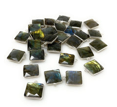 7 Pcs/ 10 Pcs Labradorite Gemstone Charms, Sterling Plated Bulk - VirtuousWares:Global