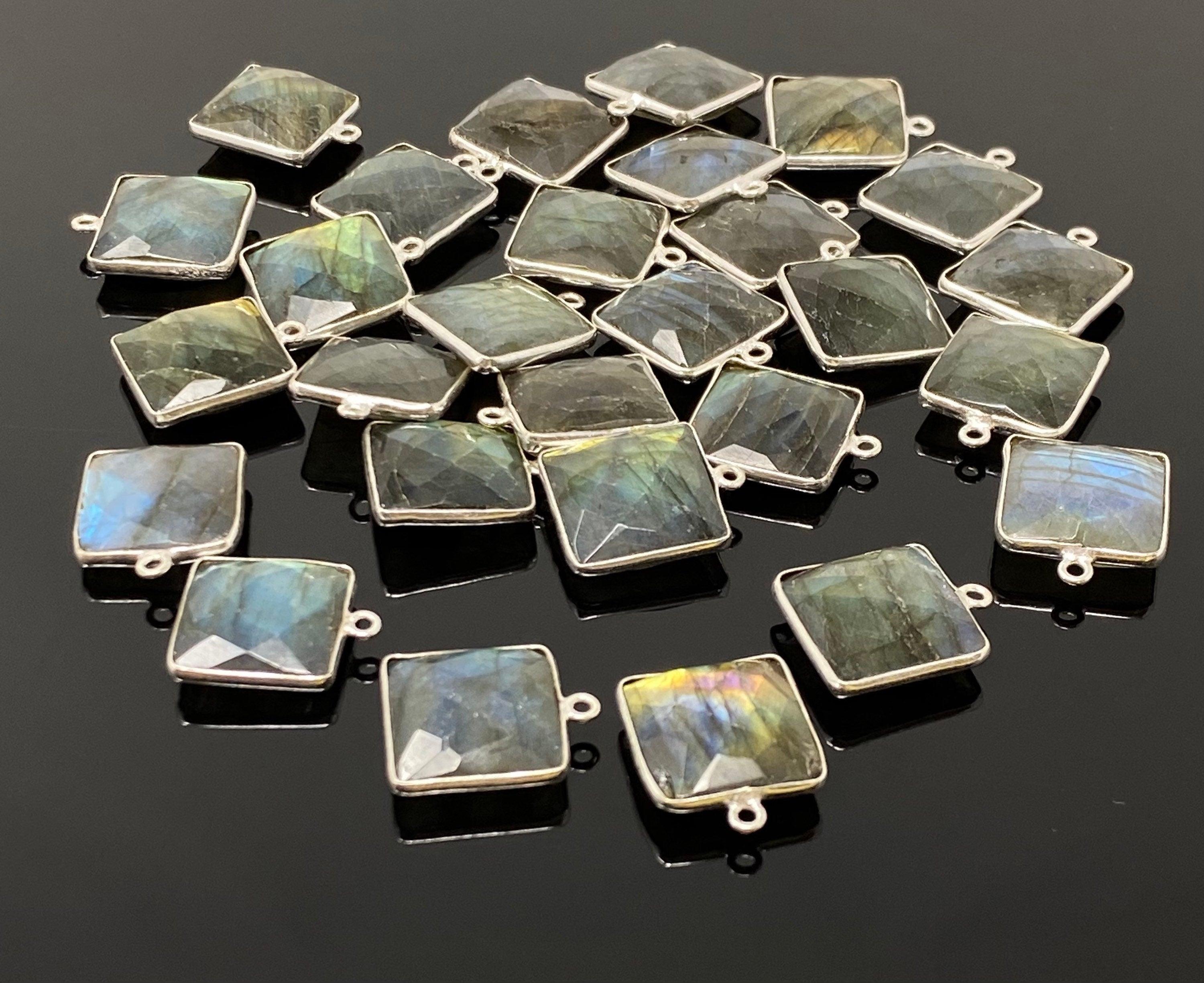 7 Pcs/ 10 Pcs Labradorite Gemstone Charms, Sterling Plated Bulk - VirtuousWares:Global