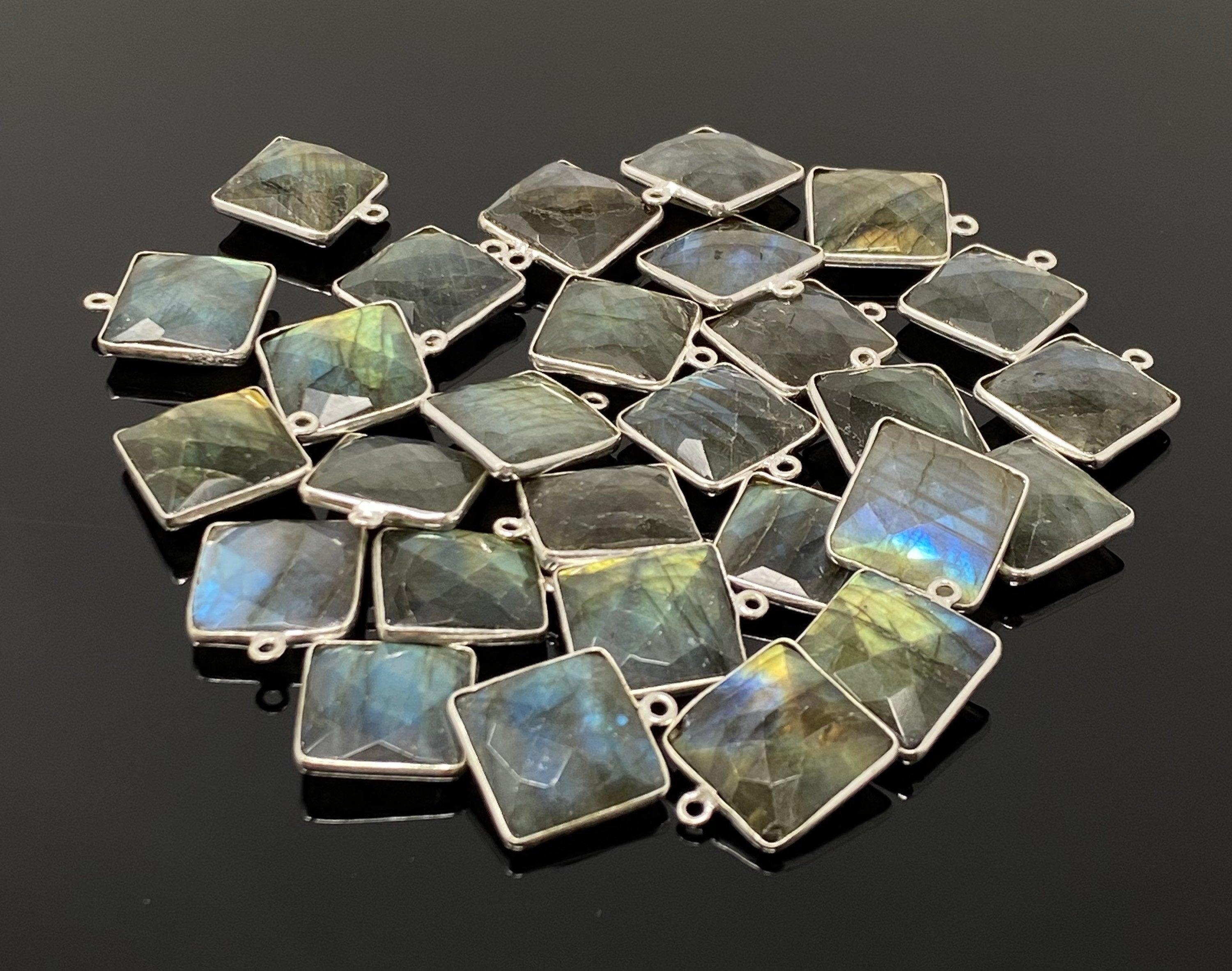 7 Pcs/ 10 Pcs Labradorite Gemstone Charms, Sterling Plated Bulk - VirtuousWares:Global