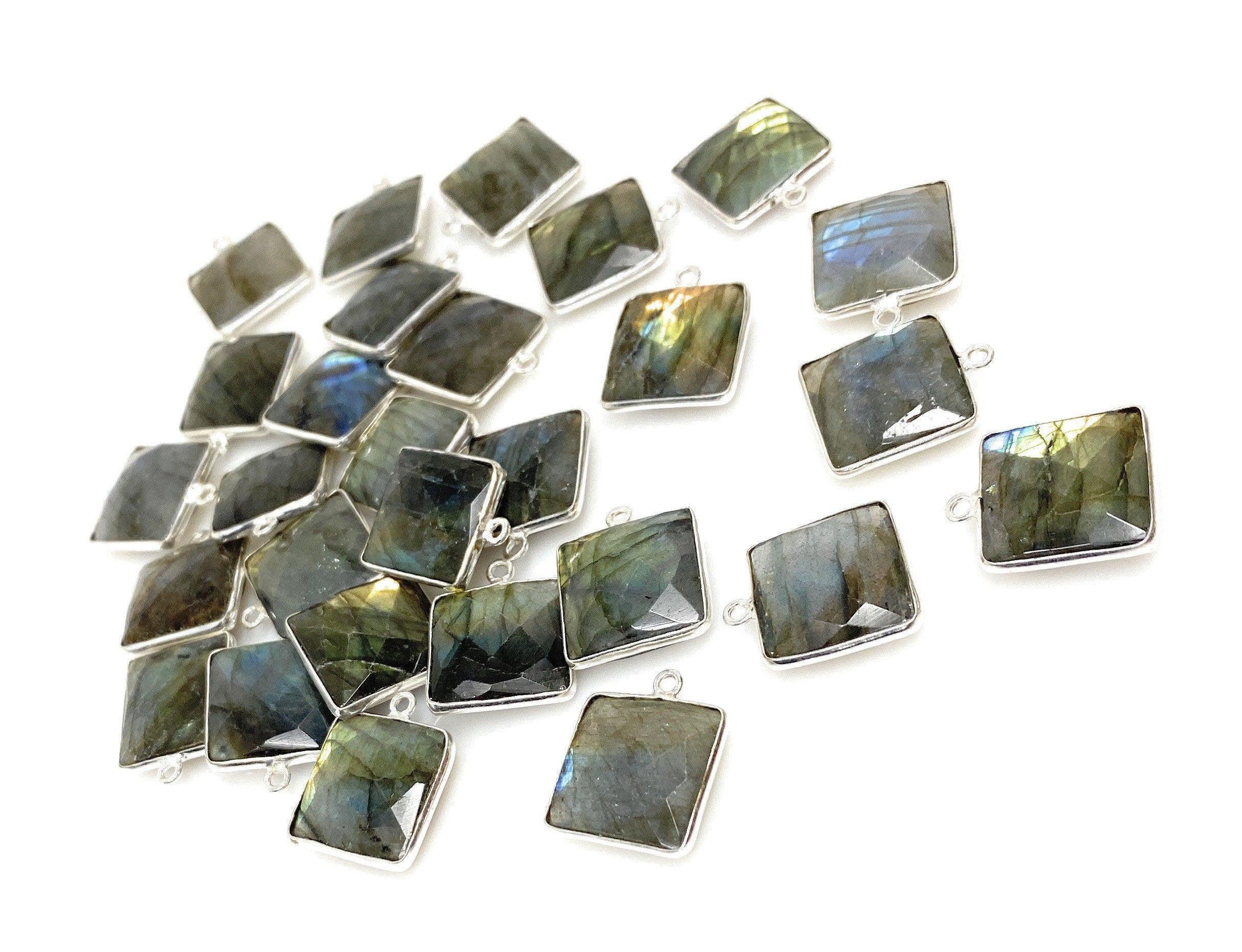 7 Pcs/ 10 Pcs Labradorite Gemstone Charms, Sterling Plated Bulk - VirtuousWares:Global