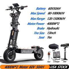 80-100 KM/H Max Speed 8000W Dual Motor 50-150 KM Mileage 70/V60V50Ah Panasonic Battery 13/14 Inch Fat Tire Electric Scooter - VirtuousWares:Global