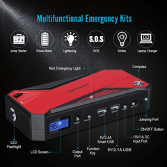 800A Peak 18000mAh Portable Car Jump Starter Battery Booster - VirtuousWares:Global