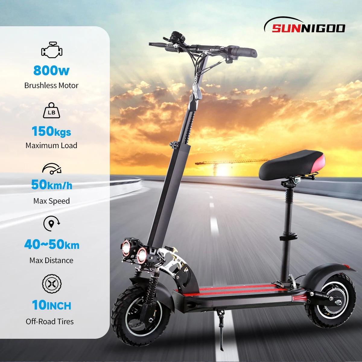 800W Powerful Electric Scooter 48V 15AH Max Speed 50KM/H 50KM Range 10'' Tires Dual Shock Absorbing Folding EScooter for Adults - VirtuousWares:Global
