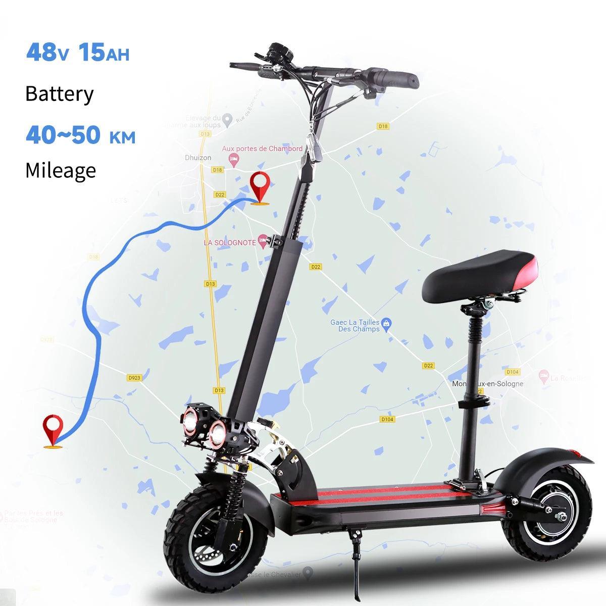 800W Powerful Electric Scooter 48V 15AH Max Speed 50KM/H 50KM Range 10'' Tires Dual Shock Absorbing Folding EScooter for Adults - VirtuousWares:Global