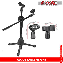 5 Core Dual Microphone Stand, Foldable Tripod Boom Stand On-Stage