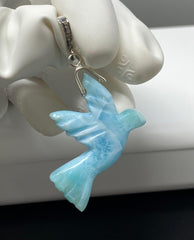 8g Rare Large Larimar Bird Pave Diamond Pendant, Silver Bohemian - VirtuousWares:Global