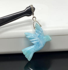 8g Rare Large Larimar Bird Pave Diamond Pendant, Silver Bohemian - VirtuousWares:Global