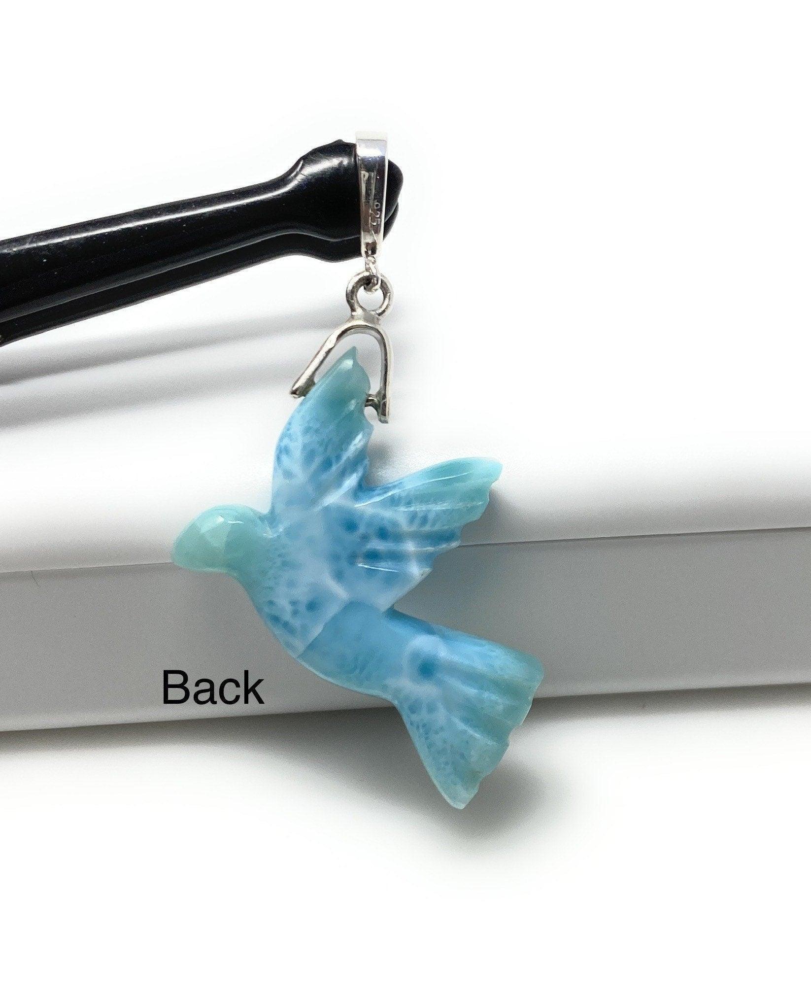 8g Rare Large Larimar Bird Pave Diamond Pendant, Silver Bohemian - VirtuousWares:Global