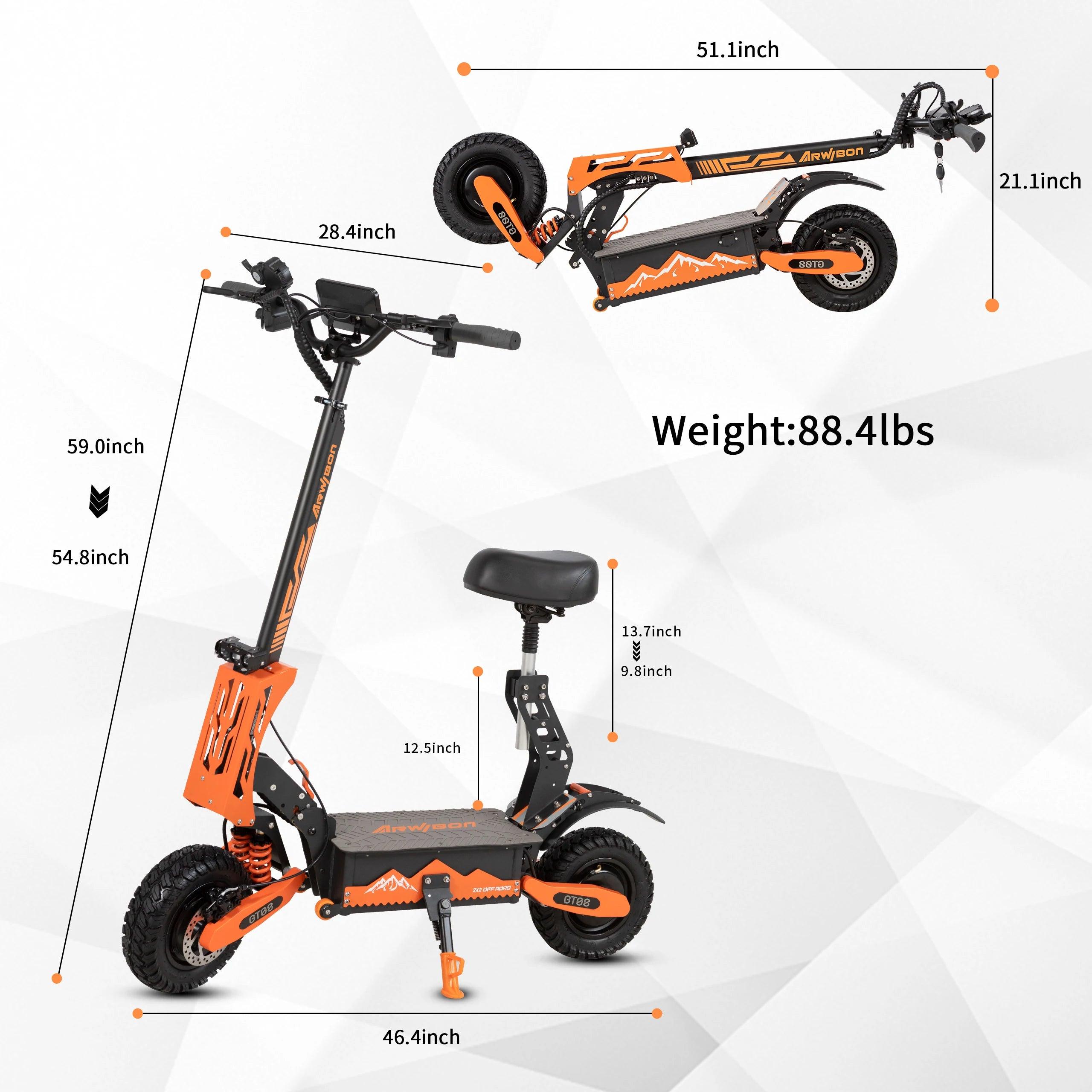 Arwibon 5600W Adult Electric Scooter Dual Motor Top Speed 50MPH,60V27AH, 11-inch Off-Road Tires Sport Folding eScooter with Seat