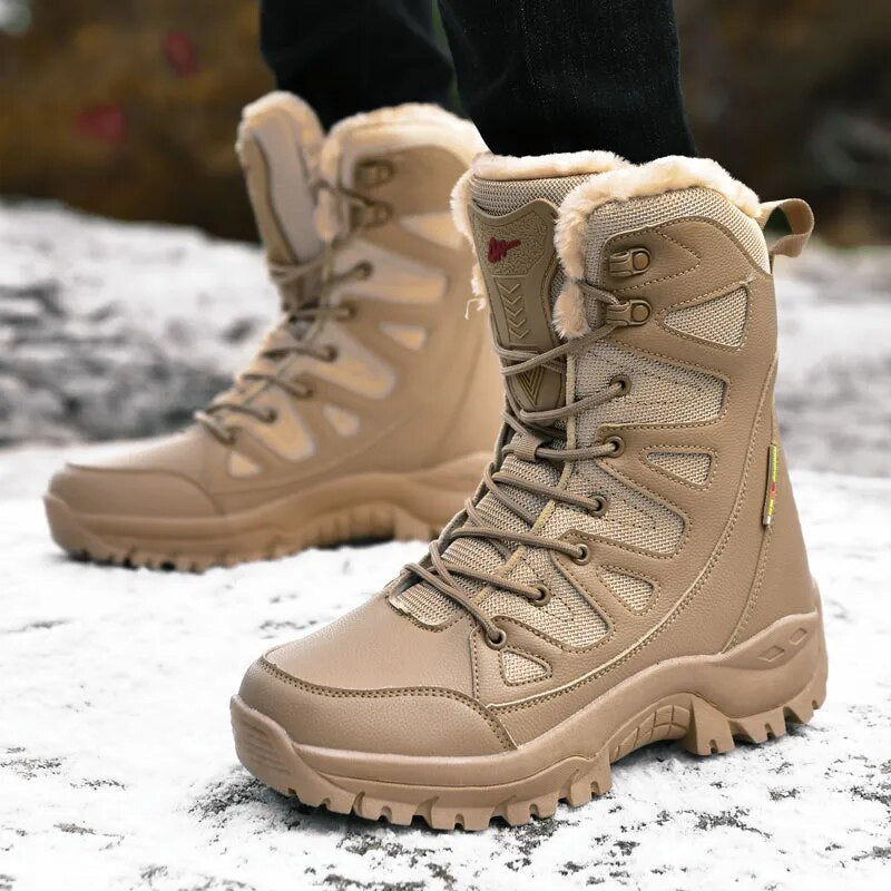 Buy Warm Plush Mens snow boots Lace Up Casual High Top Boots