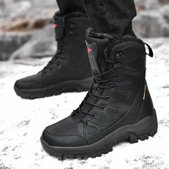 Buy Warm Plush Mens snow boots Lace Up Casual High Top Boots