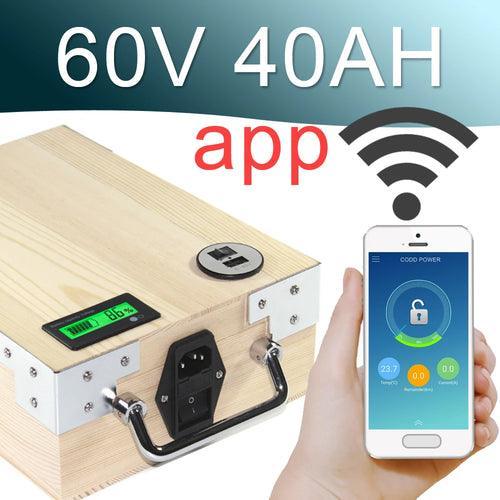 60V 40AH APP Lithium ion Electric bike Battery Phone control USB 2.0