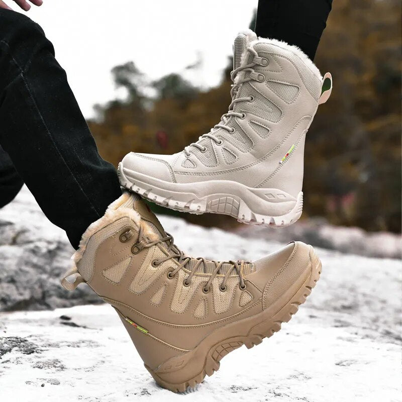 Buy Warm Plush Mens snow boots Lace Up Casual High Top Boots