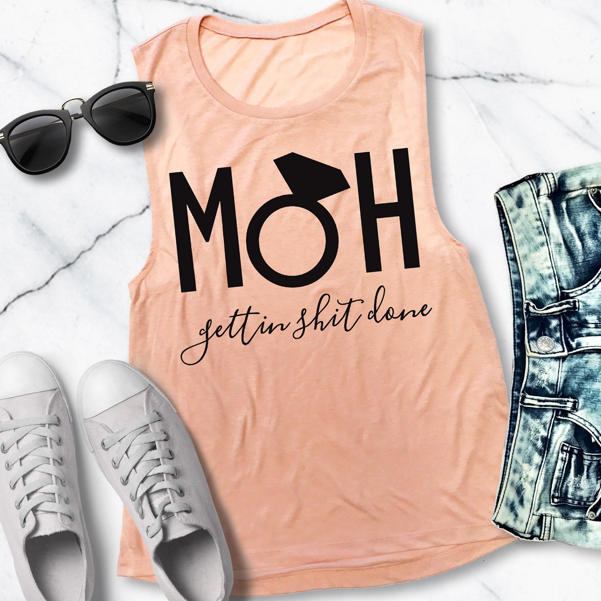 MOH Maid of Honor Gettin $hit Done Muscle Tank Top