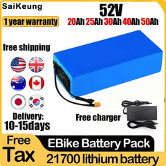 52V Li-Ion Batterij 20ah 1000W Akku 25ah 30ah 35ah 40ah 2000W Bateria