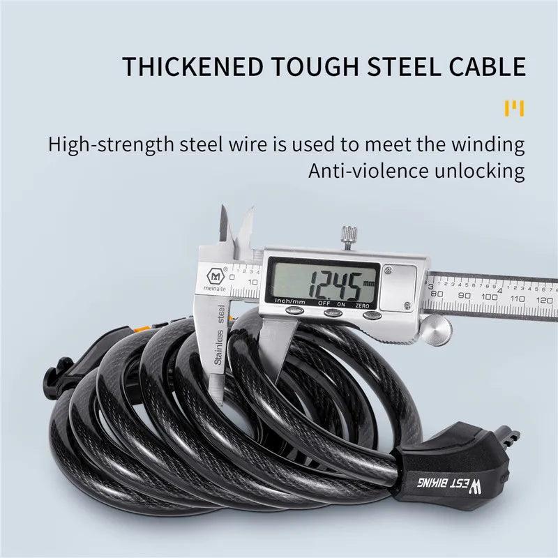 WEST BIKING Bicycle Cable Lock MTB Road Bike Security Steel Cable