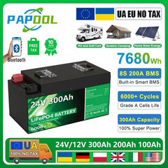 LiFePO4 24V 300Ah 200Ah 12V 100Ah 140Ah 48V Battery Pack 7680Wh Grade