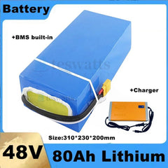 Batterie VEFEPO4 de 48V et 80Ah avec BMS 16S et Chargeur 10A, pour