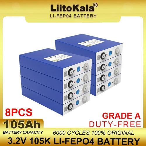 8pcs LiitoKala 3.2V 105Ah LiFePO4 battery Lithium iron phospha for 12V