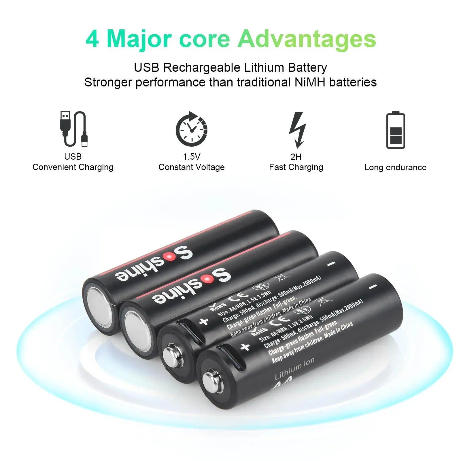 Soshine 1.5V USB 3500mWh Lithium Battery AA Rechargeable Batteries