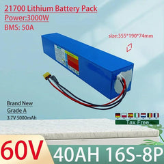 60V 40Ah 21700 16S8P Lithium Ion Battery Pack 3000W Power Tool