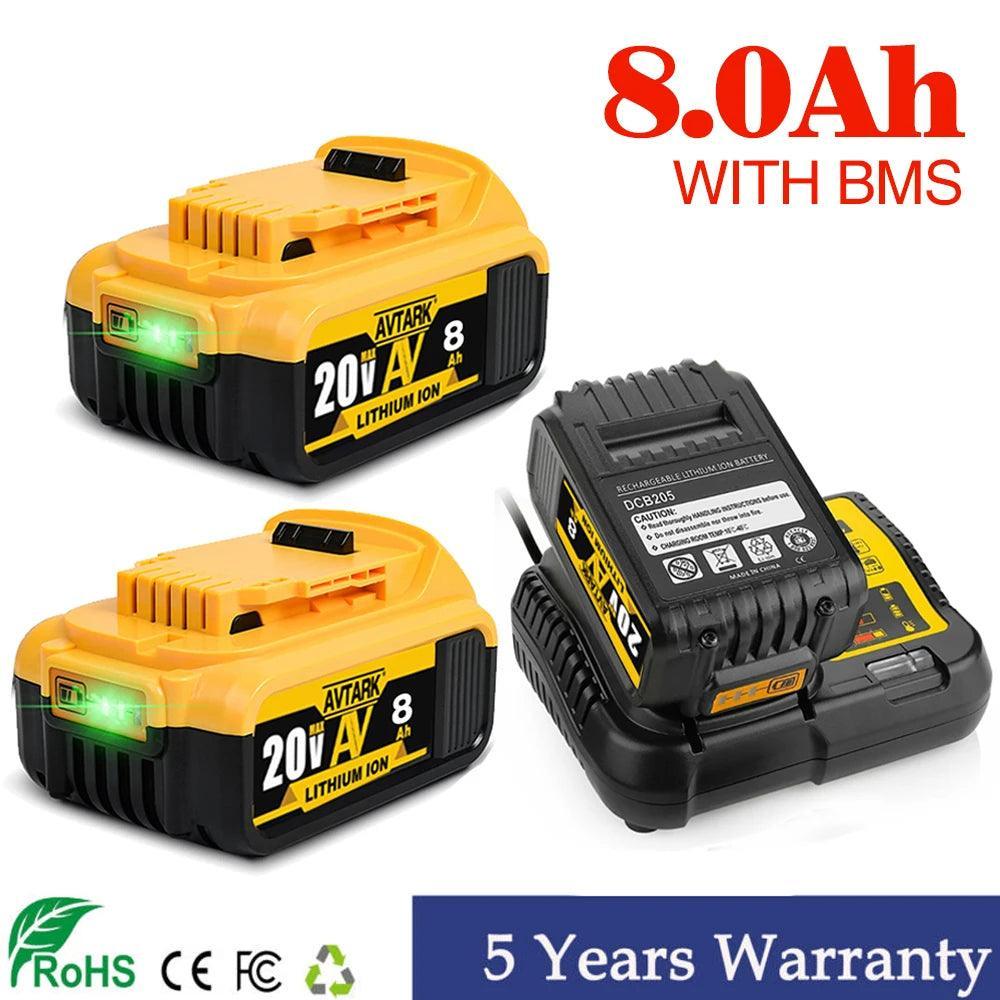 Original DCB200 20V 8000mAh Lithium Replacement Battery For Dewalt 18V