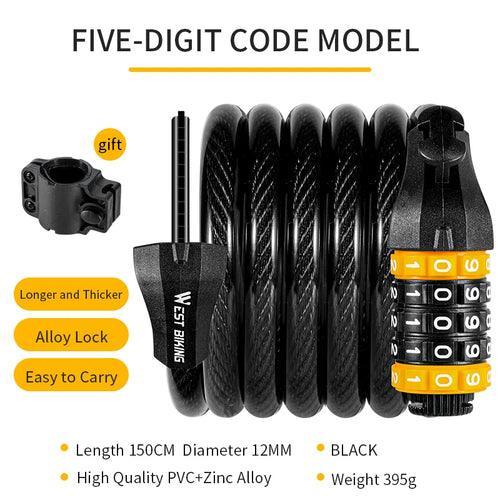WEST BIKING Bicycle Cable Lock MTB Road Bike Security Steel Cable