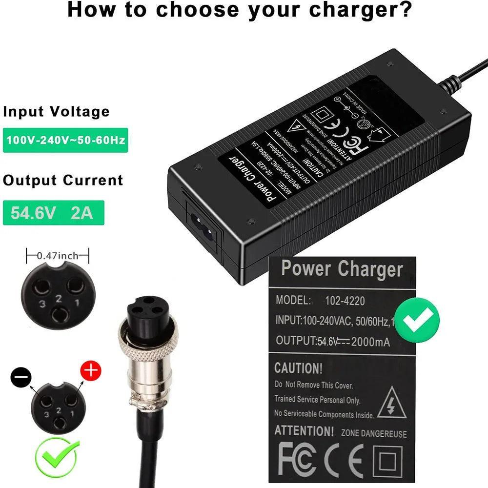 54.6V 2A Electric Scooter Charger for Evercross H5/ Vsett 8,8+,9+(NOT