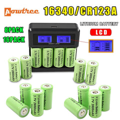 Powtree 16P 2800mAh Rechargeable 3.7V Li-ion 16340 Batteries CR123A