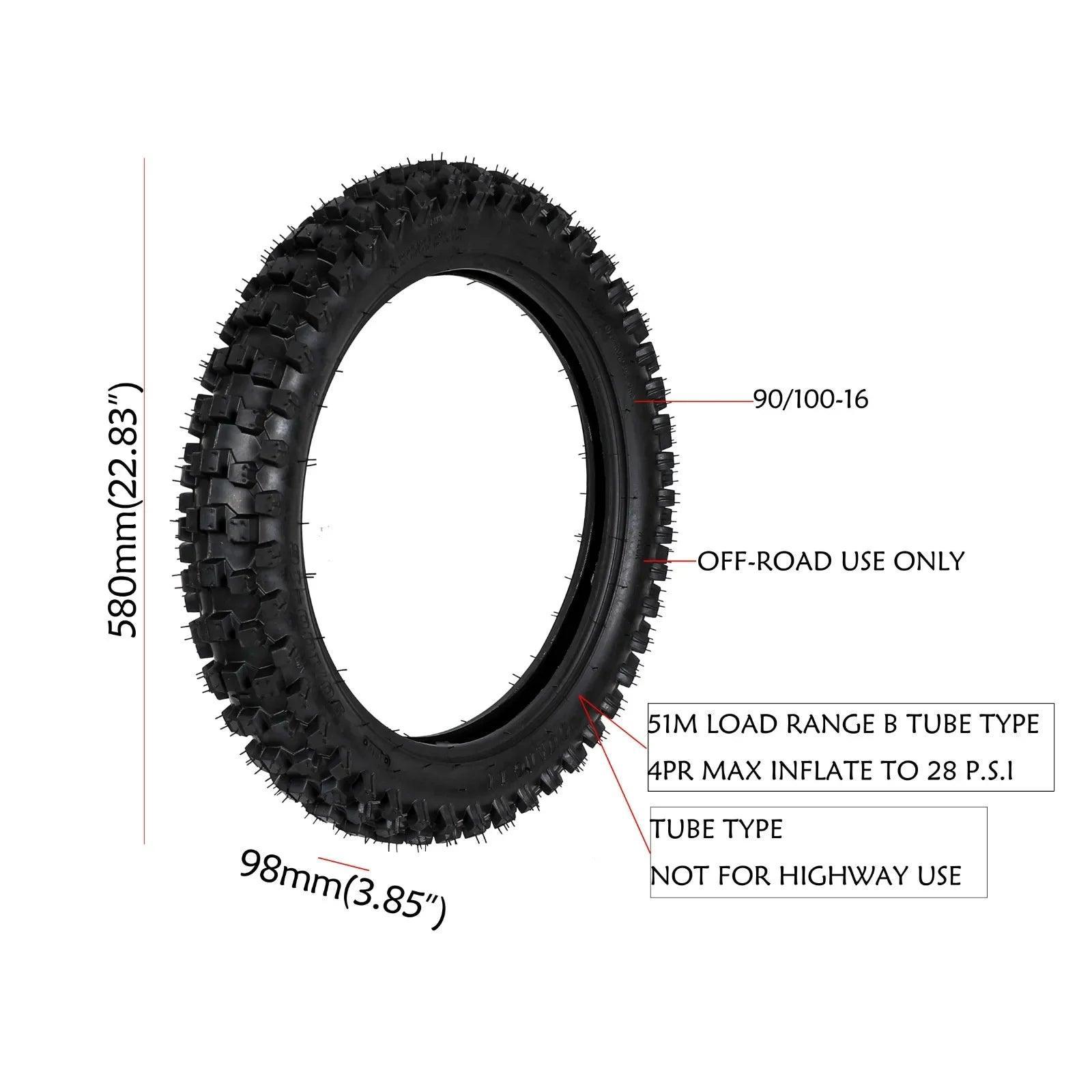 TDPRO 3.50-16 Tube+ 90/100-16 16" Tire Tyre fit 125/150cc Apollo