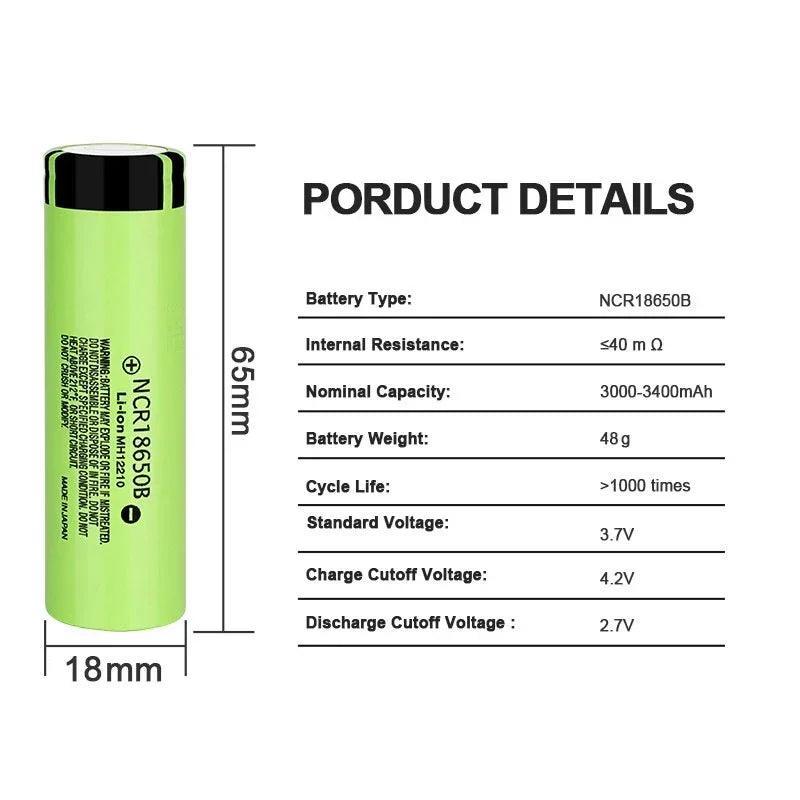 PURFIELD 18650 battery original NCR18650B 3.7V 3400 mah rechargeable