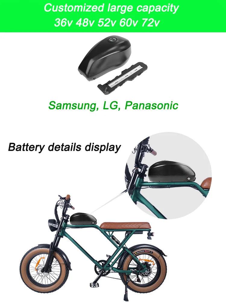 Electric bike battery pack 72v 60v 52v 48v lithium ion battery 15ah to