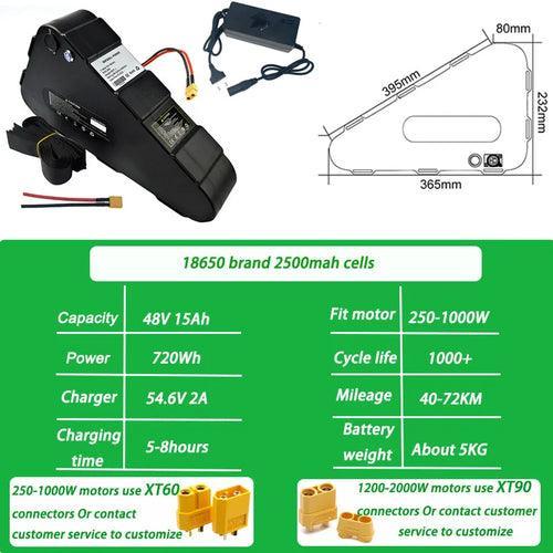 Free shipping 52v 10ah triangle electric bicycle lithium ion battery