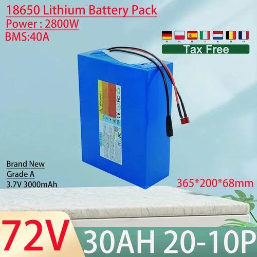 72V 30Ah 18650 20S10P Lithium Ion Battery Pack 2800W Power Tool