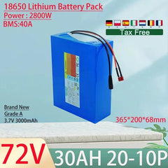 72V 30Ah 18650 20S10P Lithium Ion Battery Pack 2800W Power Tool