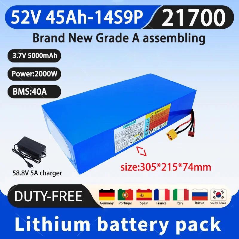 52V 45Ah 21700 14S9P Lithium Ion Battery Pack 2000W Power Tool