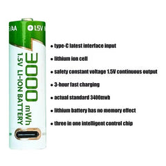 New 1.5V AA battery Rechargeable lithium battery 3000mWh