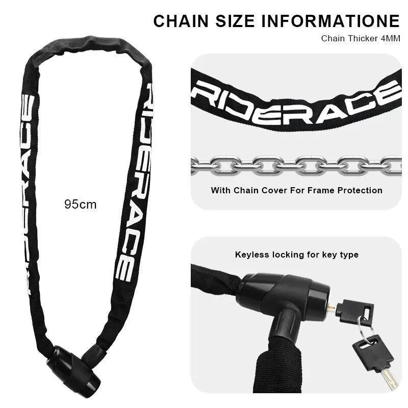 RIDERACE Bicycle Chain Lock Portable Anti-theft High Security MTB