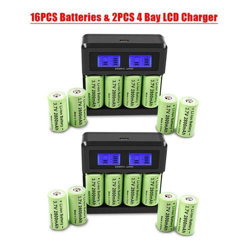 Powtree 16P 2800mAh Rechargeable 3.7V Li-ion 16340 Batteries CR123A