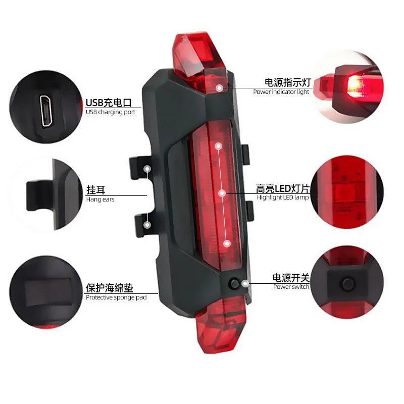 USB Rechargeable Waterproof Mountain Bike Lamp Warning Cycling