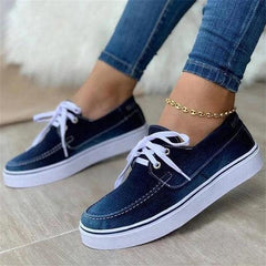 Women's Canvas Shoes Spring New Solid Denim Fabric Ladies Lace Up