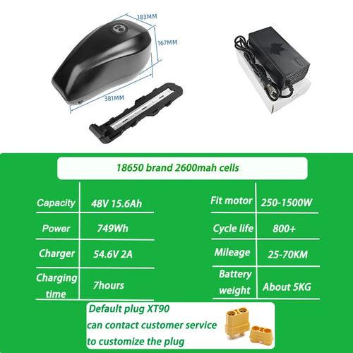 Electric bike battery pack 72v 60v 52v 48v lithium ion battery 15ah to