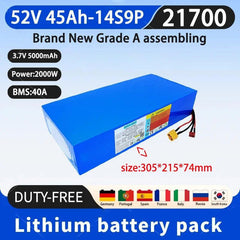 52V 45Ah 21700 14S9P Lithium Ion Battery Pack 2000W Power Tool