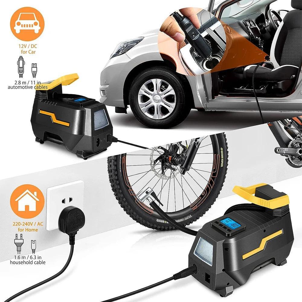 Car Tyre Inflator 110V-220V AC/DC 12V Air Compressor 2-in-1 Dual Power